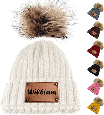 Personalized Parent-Child Beanie Hat, 2-Pack Mama Mini Pom Pom Hat,Mother & Baby Boy Girl Winter Warm Knit Hat Gift Sapphire in Saudi Arabia