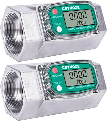 3/4 Inch Digital Turbine Flow Meter, 0.8-13.2 GPM Inline NPT Thread Flowmeter for Water, Diesel, Gas Oil, Gasoline, Kerosene, Methanol, and Other Liquids - Supports Gallon, QTS, PTS, L, m³ in Saudi Arabia