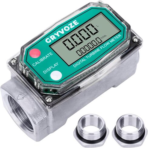 3/4 Inch Digital Turbine Flow Meter, 0.8-13.2 GPM Inline NPT Thread Flowmeter for Water, Diesel, Gas Oil, Gasoline, Kerosene, Methanol, and Other Liquids - Supports Gallon, QTS, PTS, L, m³ in Saudi Arabia