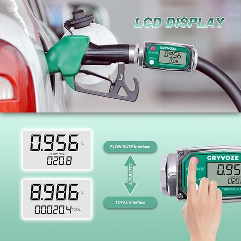 3/4 Inch Digital Turbine Flow Meter, 0.8-13.2 GPM Inline NPT Thread Flowmeter for Water, Diesel, Gas Oil, Gasoline, Kerosene, Methanol, and Other Liquids - Supports Gallon, QTS, PTS, L, m³ in Saudi Arabia