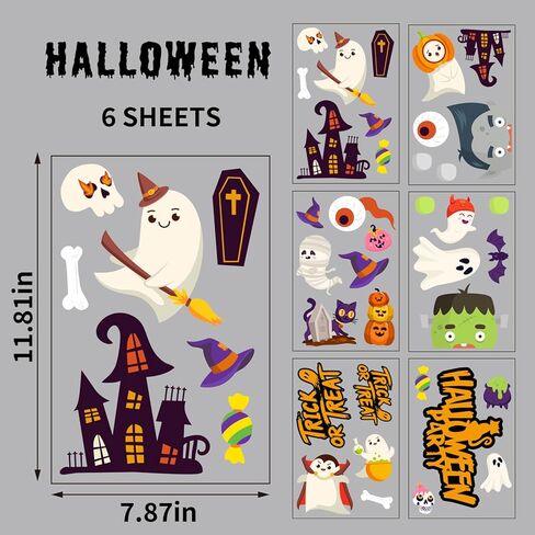 Halloween Pumpkin & Ghost Window Clings for Kids - Reusable Stickers, 6 Sheets of Cute and Removable Designs in Saudi Arabia