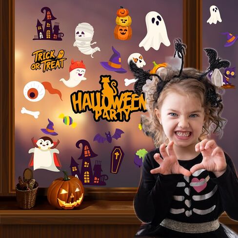 Halloween Pumpkin & Ghost Window Clings for Kids - Reusable Stickers, 6 Sheets of Cute and Removable Designs in Saudi Arabia