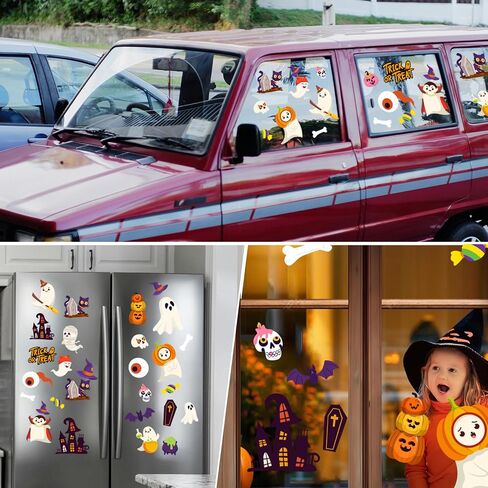 Halloween Pumpkin & Ghost Window Clings for Kids - Reusable Stickers, 6 Sheets of Cute and Removable Designs in Saudi Arabia