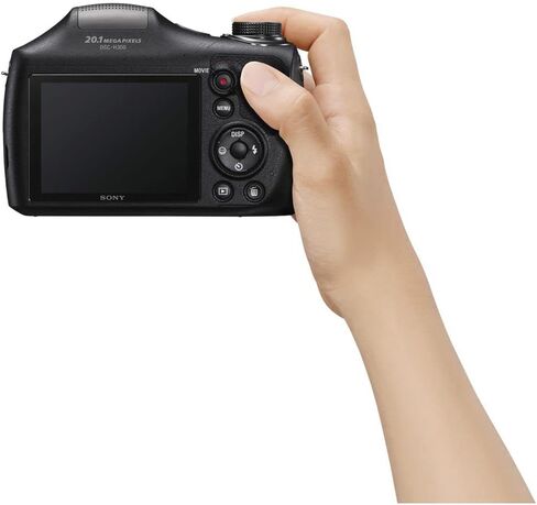 Sony Cybershot DSC-H300 Digital Camera (Black) (DSCH300/B) + 2 x 64GB Memory Card + Card Reader + Corel Photo Software + Case + Flex Tripod + 4xAA Batteries + Memory Wallet + Cleaning Kit in Saudi Arabia