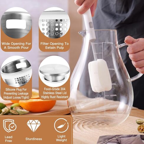 Glass Pitcher with Lid, 70oz/2 Liter Glass Water Jug with Coaster and Brush,Heat and Cold Resistance for Coffee, Juice, Hot/Cold Beverages,Lemonade and Milk in Saudi Arabia
