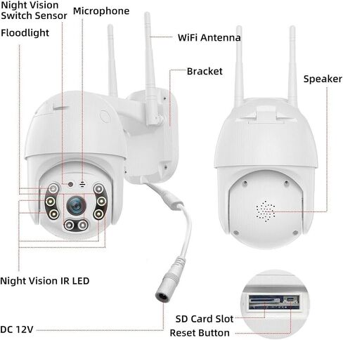 1080P HD واي فاي كاميرا لاسلكية في الهواء الطلق CCTV IP PTZ أمن الوطن الذكي كاميرا الأشعة تحت الحمراء الولايات المتحدة in Saudi Arabia