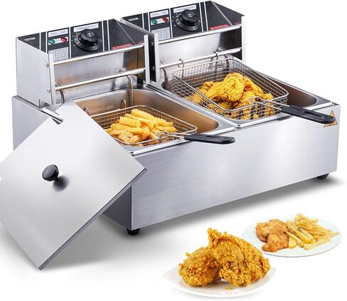 VEVOR Commercial Deep Fryer, 3000W Electric Turkey Fryer with 3 Removable Baskets, Large Capacity 18Qt / 17L Stainless Steel Countertop Single Oil Fryer, for Kitchen Restaurant Use, Silver in Saudi Arabia
