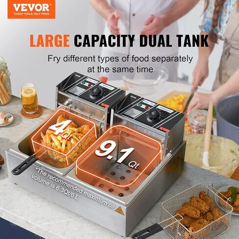 VEVOR Commercial Deep Fryer, 3000W Electric Turkey Fryer with 3 Removable Baskets, Large Capacity 18Qt / 17L Stainless Steel Countertop Single Oil Fryer, for Kitchen Restaurant Use, Silver in Saudi Arabia