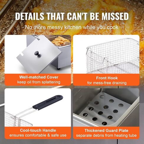 VEVOR Commercial Deep Fryer, 3000W Electric Turkey Fryer with 3 Removable Baskets, Large Capacity 18Qt / 17L Stainless Steel Countertop Single Oil Fryer, for Kitchen Restaurant Use, Silver in Saudi Arabia