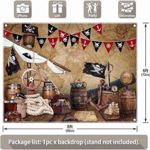 ZTHMOE 7x5ft Polyester Halloween Pirate Photography Backdrop Nautical Treasure Map Background Kids Pirates Ship Birthday Party Decorations Photo Banner Props with Four Holes Easy to Hang in Saudi Arabia