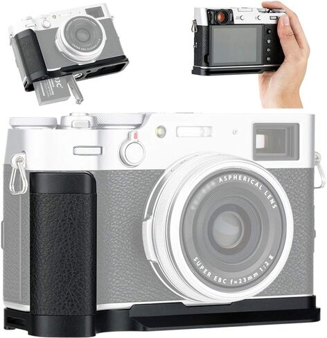 JJC Dedicated Metal Hand Grip L Bracket Anti-Slid Holder for Fujifilm Fuji X100V X100F Camera, Arca Swiss Type Quick Release Tripod Plate Design w/Battery Compartment Opening(Not Fits X100VI) Sliver in Kuwait