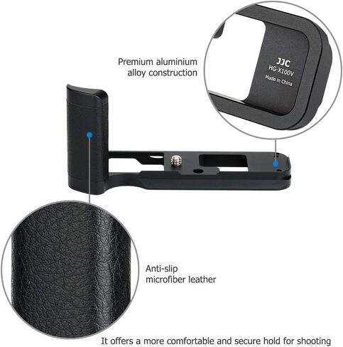 JJC Dedicated Metal Hand Grip L Bracket Anti-Slid Holder for Fujifilm Fuji X100V X100F Camera, Arca Swiss Type Quick Release Tripod Plate Design w/Battery Compartment Opening(Not Fits X100VI) Sliver in Kuwait