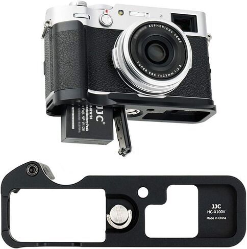 JJC Dedicated Metal Hand Grip L Bracket Anti-Slid Holder for Fujifilm Fuji X100V X100F Camera, Arca Swiss Type Quick Release Tripod Plate Design w/Battery Compartment Opening(Not Fits X100VI) Sliver in Kuwait
