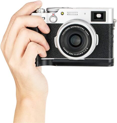 JJC Dedicated Metal Hand Grip L Bracket Anti-Slid Holder for Fujifilm Fuji X100V X100F Camera, Arca Swiss Type Quick Release Tripod Plate Design w/Battery Compartment Opening(Not Fits X100VI) Sliver in Kuwait