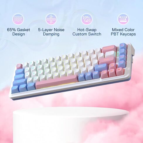 Redragon K709 PRO 65% Wireless Gasket RGB Gaming Keyboard, 68 Keys Hot-Swap Compact Mechanical Keyboard w/Free-Mod Socket, 5-Layer Noise Dampening & Round PBT Keycaps, Quiet Custom Linear Switch in Saudi Arabia