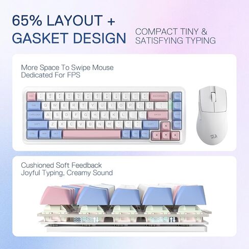 Redragon K709 PRO 65% Wireless Gasket RGB Gaming Keyboard, 68 Keys Hot-Swap Compact Mechanical Keyboard w/Free-Mod Socket, 5-Layer Noise Dampening & Round PBT Keycaps, Quiet Custom Linear Switch in Saudi Arabia