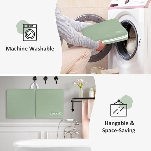 Baby Bath Kneeler and Elbow Rest Pad Set, Kneeling Pad for Bathing Baby and Elbow Pad with Bath Brush and Hand Towel, Bathtub Kneeler and Elbow Rest Set with Organizer - Cozy Green in Saudi Arabia