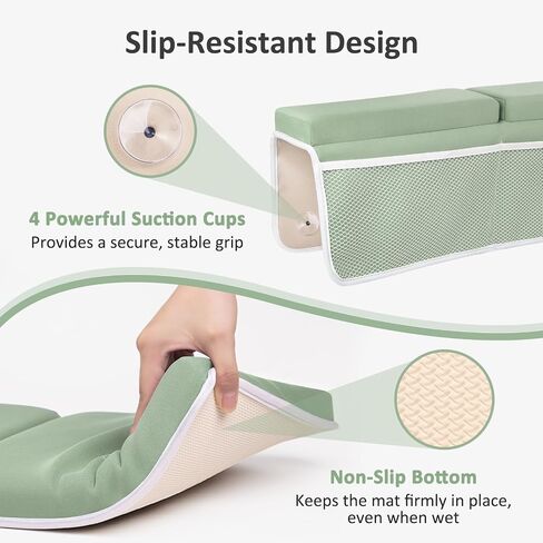 Baby Bath Kneeler and Elbow Rest Pad Set, Kneeling Pad for Bathing Baby and Elbow Pad with Bath Brush and Hand Towel, Bathtub Kneeler and Elbow Rest Set with Organizer - Cozy Green in Saudi Arabia