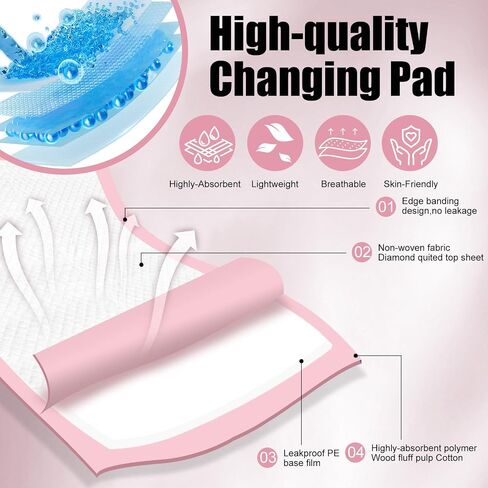 100 Pack Disposable Changing Pads,17 X 13 In Baby Disposable Underpads,Ultra Absorbent Disposable Bed Pads,Waterproof Diaper Changing Pad,LeakProof Breathable Underpads Bed Table Protector Mat in Saudi Arabia