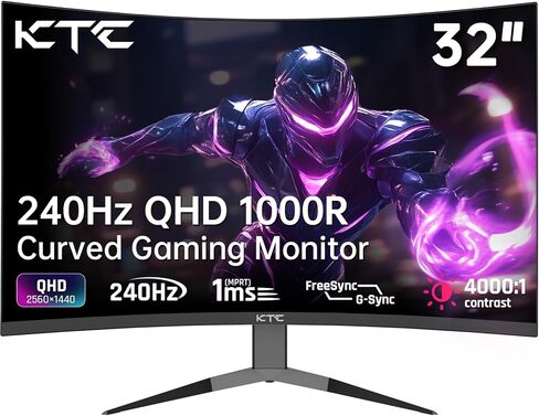 KTC 27 inch WQHD 180Hz 1ms Curved Gaming Monitor 1440P 144Hz Monitor 132% sRGB HVA FreeSync DisplayPort/HDMI/USB VESA Computer Monitor for Gamers (DP Cable Included) in Kuwait