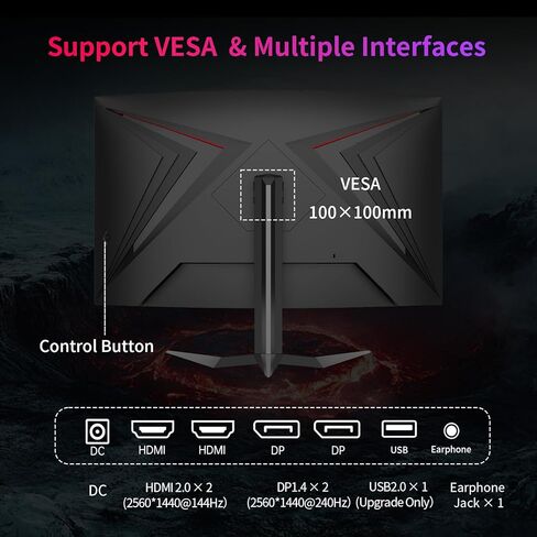 KTC 27 inch WQHD 180Hz 1ms Curved Gaming Monitor 1440P 144Hz Monitor 132% sRGB HVA FreeSync DisplayPort/HDMI/USB VESA Computer Monitor for Gamers (DP Cable Included) in Kuwait