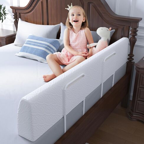 Bed Bumper for Toddlers, Foam Bed Rail for Toddlers, Toddler Bed Rail Bumper, Soft Safety Bed Guard Rail for Kids, Bed Side Rail for Twin, Full, Queen & King Beds (White, 59IN) in Saudi Arabia