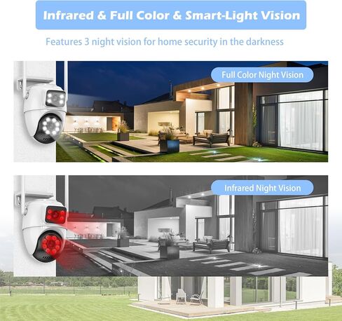 Dual Lens Outdoor Security Cameras, PTZ Wired WiFi Camera 360°View,IP66 Waterproof,Human Detection&Tracking,Light Alarm,Night Vision,24/7 Record in Kuwait