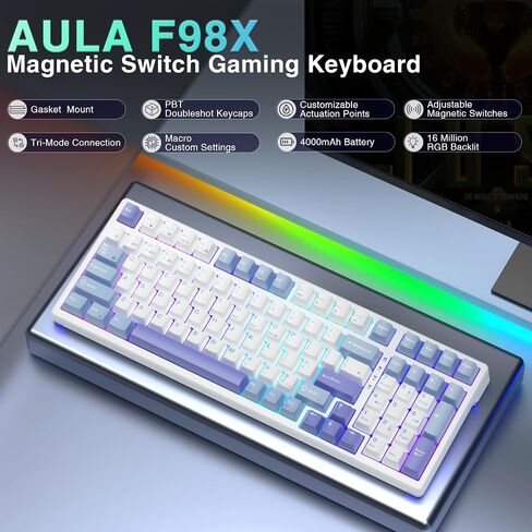 x Aula F98X Wireless Mechanical Gaming Keyboard,Magnetic Switch Rapid Trigger Hall Effect Keyboard Tri-Mode BT5.0/2.4GHz/USB-C Wired, Gasket Hot Swappable RGB Backlit Gaming Keyboard for PC in Saudi Arabia