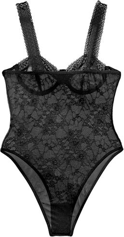 Lilosy Sexy Underwire Push Up Scallops Floral Mesh Sheer Babydoll Lingerie Women Teddy Bodysuit Top Nightgown One Piece in Saudi Arabia