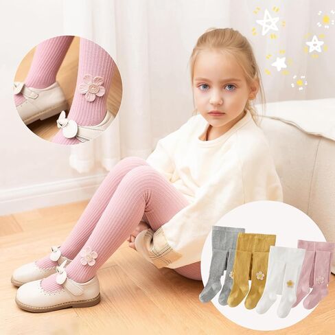 Baby Girl Tights,Toddler Tights With Two-Color Kitten Cute Decoration,Leggings Little Girls Seamless Stockings Cotton Pantyhose for Newborn Infant Toddler Black/Gray/Apricot 3-5 T 2Pack in Saudi Arabia