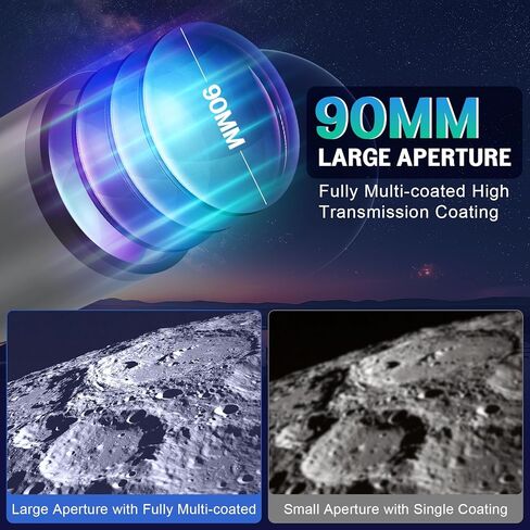تلسكوب علم الفلك للبالغين - تلسكوبات منكسرة بفتحة 90 مم و800 مم للأطفال المبتدئين - تلسكوب محمول مع حامل ثلاثي القوائم ومحول الهاتف in Kuwait