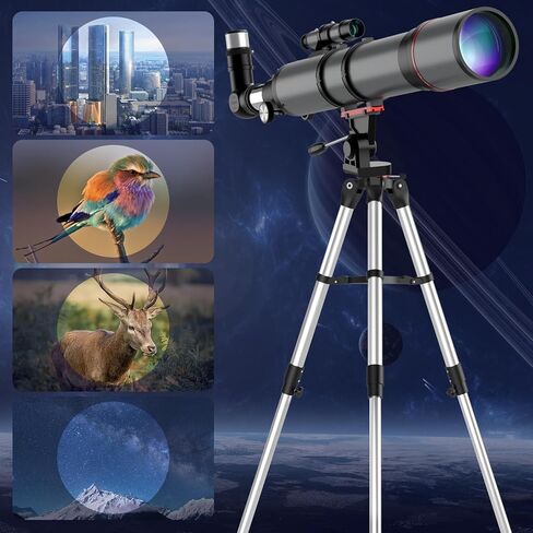 تلسكوب علم الفلك للبالغين - تلسكوبات منكسرة بفتحة 90 مم و800 مم للأطفال المبتدئين - تلسكوب محمول مع حامل ثلاثي القوائم ومحول الهاتف in Kuwait