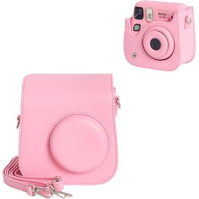 Mini SE Leather Case, Protective Case Compatible with Fujifilm Instax Mini SE/7+ Instant Camera, for Instax Mini SE Cover with Shoulder Strap - Cream Green