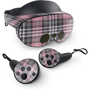 MightySkins Glossy Glitter Skin Compatible with Meta Quest Pro - Pink Plaid | Protective, Durable High-Gloss Glitter Finish | Easy to Apply, Remove, and Change Styles | Made in The USA