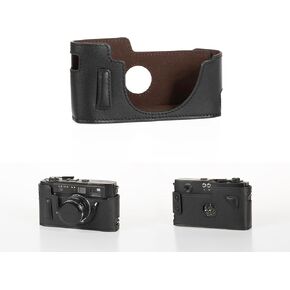 Black Leather with Red Stitching Half Case for Leica M5 Film camera with 2 lugs or 3 lugs