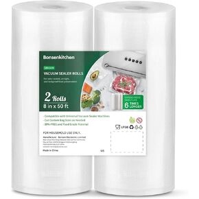 Bonsenkitchen Vacuum Food Sealer Rolls Bags, 8" x 50' & 11" x 50' Storage Bags, BPA Free, Durable Commercial Customized Size Food Bags for Food Storage and Sous Vide Cooking
