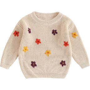 Baby Girl Boy Toddler Knit Sweater Cute Flower Round Neck Long Sleeve Pullover Oversized Sweatshirt Winter Warm Top