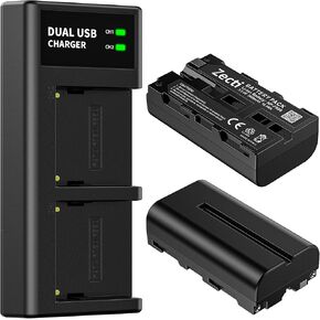Zecti NP-F550 Battery 2-Pack and USB Dual Slot Charger Compatible with Sony NP F550 F570 F960 F970 F770 F750 F330 F530, CCD-SC55 TR516 TR716 TR818 TR910 TR917 Zecti Camera Slider (2600mAh)