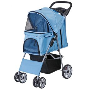 Pet Stroller 4 Wheels Dog Cat Stroller for Small Medium Dogs Cats Foldable Puppy Stroller with Storage Basket and Cup Holder