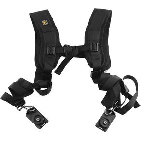 Dual Shoulder Camera Strap Harness Quick Release Adjustable Double Camera Tether Strap Belt With 1/4 inch Screw for DSLR SLR Camera