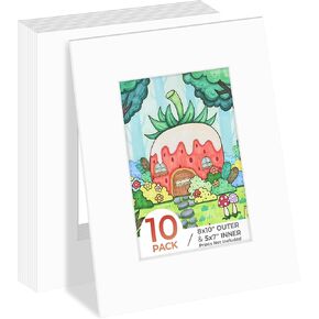 Frametory, 9x12 Photo Mat with White Core Bevel Edge 5.5x7.5 Openings, Acid Free Framing Matte for 6x8 Pictures, 4-ply Thick White Paper Mats Pack of 10