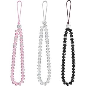 3PCS Crystal Beaded Phone Charms, Acrylic Cell Phone Wrist Strap, Classic Phone Charms Strap, Charms for phone case, Stationery Decoration Charm, Keychain Bracelet Strap for Camera Key Purse for Women