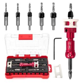 Countersink Drill Bit Set of 5pcs Adjustable Low Friction Depth Stop,Countersink Drill Bits & Hard Box with Hex-L Key Allen Wrench for Woodworking, Carpentry, Pilot Screw Hole Set