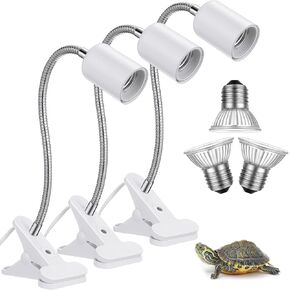 3 Set Reptile Heat Lamp Turtle Lamp Holder Fixture Clamp Basking Spot Lamp Adjustable 50W UVA UVB Full Spectrum Sun Lamp Sunbathe Heat Bulb for Turtle Snake Aquarium Chameleon Amphibian, Black