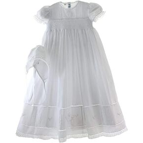 Feltman Brothers Girls Pearl Embroidery Special Occasion Gown Set NB/3M White