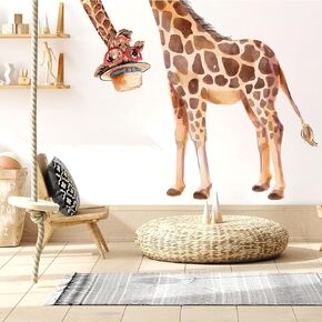 Large Giraffe Wall Decals Funny Animal Wall Stickers Cartoon Giraffe Wall Stickers Cute Jungle Safari Animal Wall Decals Peel and Stick Watercolor Giraffe Wall Stickers for Nursery Baby Kids Room