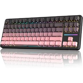 ATTACK SHARK X87 Wireless Gasket Mechanical Keyboard,TKL Tri-Mode BT5.0/2.4GHz/USB-C Gaming Keyboard,Hot Swappable,Side Printed PBT Keycaps,Pre-lubed Strawberry Switche RGB Backlit Keyboard-Blackberry