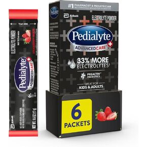Pedialyte AdvancedCare Plus Electrolyte Powder, Strawberry Freeze, Has PreActiv Prebiotics, Electrolyte Drink, 100 Single-Serving Powder Packets