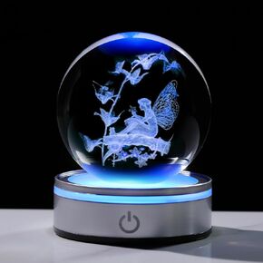 Crystal 3D Saturn 3.15in Ball Figurine Gifts for Her on Birthday, Collectible Glass Planet Art Sphere for Room with LED Light Base, Keepsake for Astronomy Lovers Home Decor Paperweight