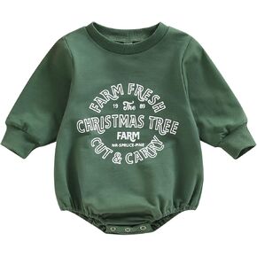 Newborn Baby Boys Girls Christmas Outfit Long Sleeve Crewneck Sweatshirt Oversize Bubble Romper Xmas Clothes